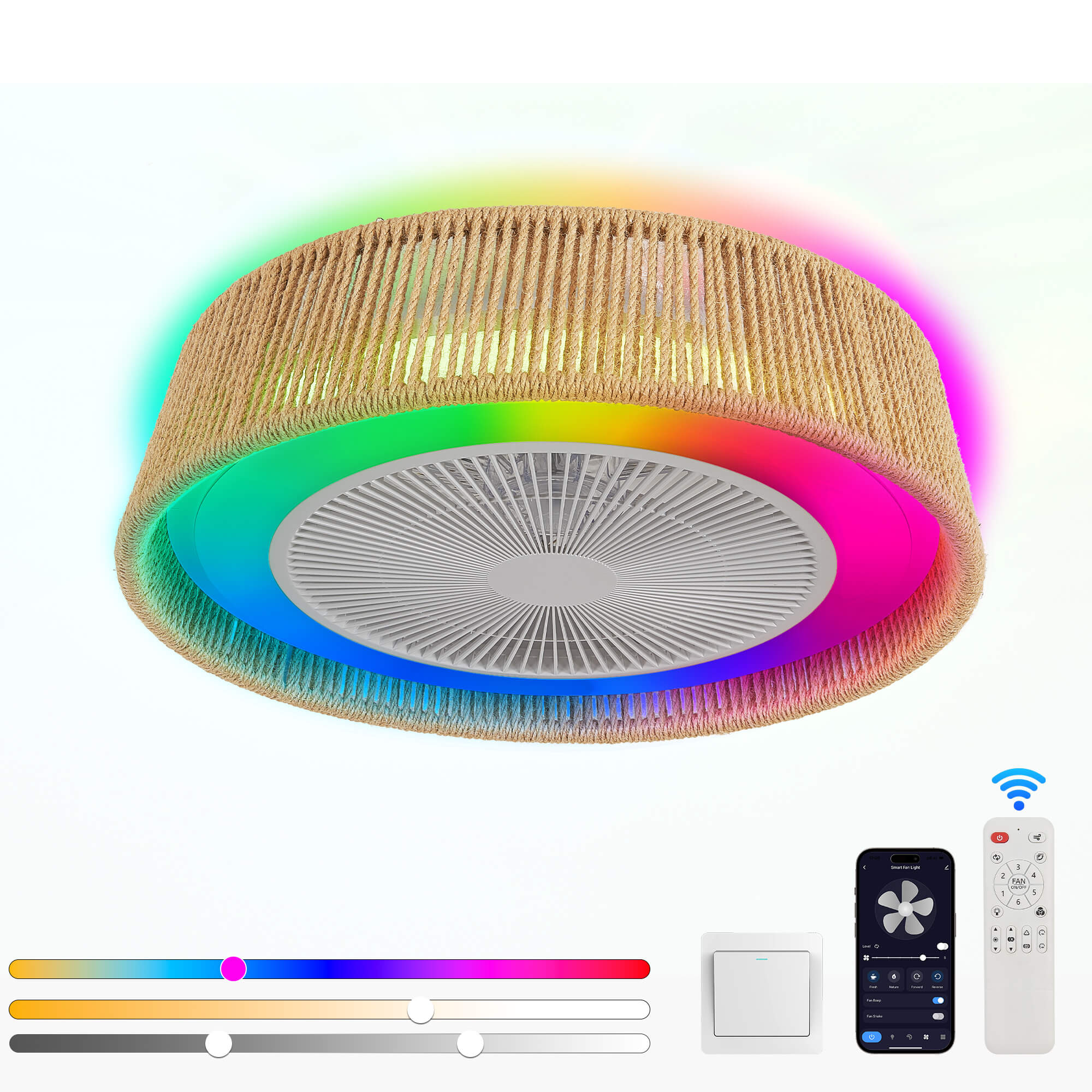 wovair-21-bohemian-bladeless-beige-ceiling-fan-with-led-rgb-lights-remote-low-profile-for-bedrooms-and-kids-rooms-3