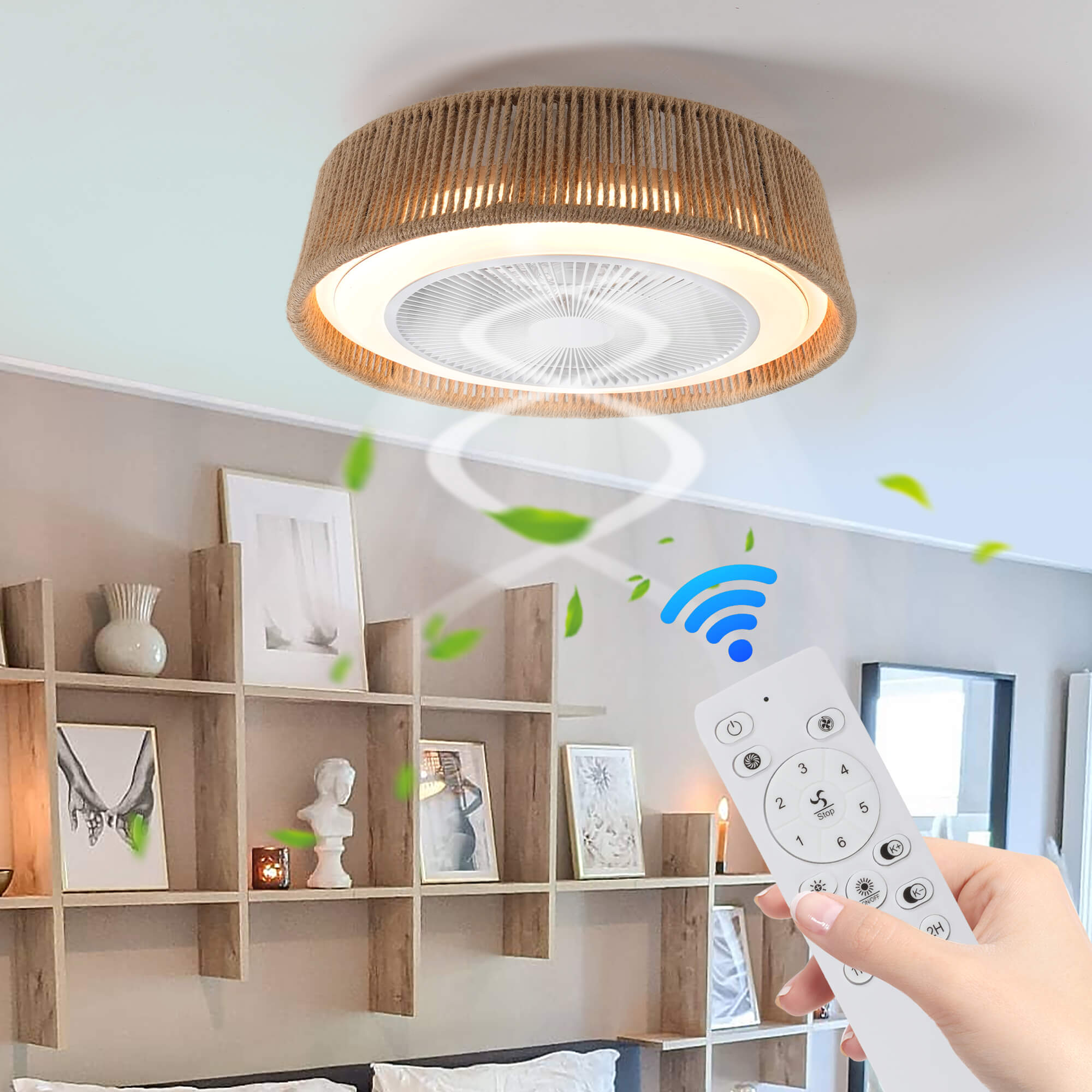 wovair-21-bohemian-beige-ceiling-fan-with-led-lights-remote-low-profile-for-bedrooms-and-kids-rooms-2
