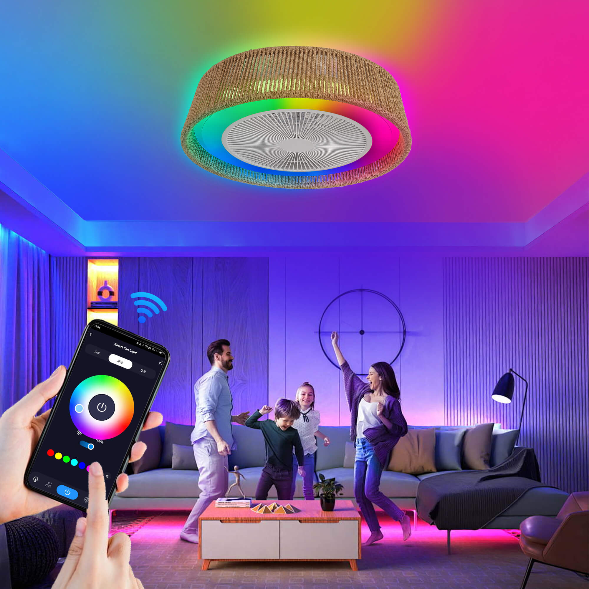 wovair-21-bohemian-bladeless-beige-ceiling-fan-with-led-rgb-lights-remote-low-profile-for-bedrooms-and-kids-rooms-11